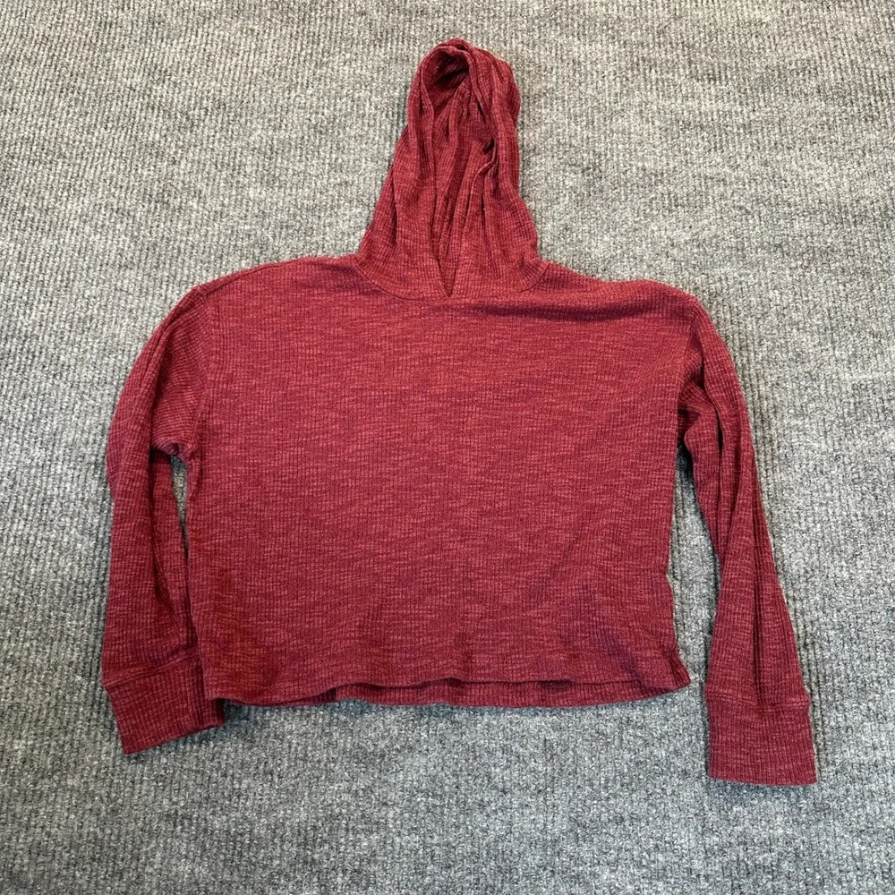 Old Navy Waffle-Knit Hoodie XL (14-16) Burgundy Soft Thermal Layer